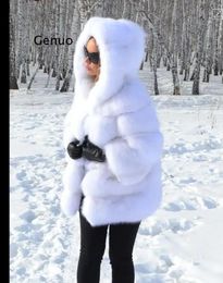 Jackets Overcoat Fox Fur Overcoat Women Long Fur Coat with Hood Elegant High Quality Thicken Fluffy Jacket