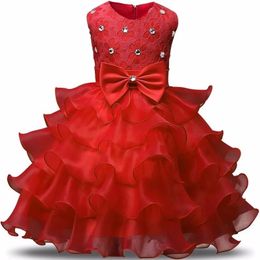 Dresses Flower Girl Dress Princess Christmas Lace Kids Christening Events Party Wear Dresses For Girls Children Baby Red Clothes Y19061701