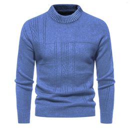 Men's Sweaters Pullover 2024 Korean Casual Striped Solid Sweater Men Half High Collar Stretch Tight Slim Fit Knit Tops