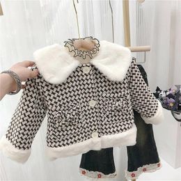 Jackets Warm Winter Girls Kids Coat Cardigan Long Sleeve Plaided Children Baby Ear Velvet Parkas Thicken Coats Outwear Casacos ADK2918