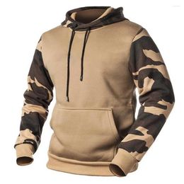 Men's Hoodies Fall Winter Hoodie Camouflage Print With Drawstring Patch Pocket Warm Cozy Mid Length For Men