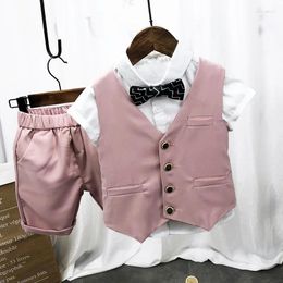 Clothing Sets Summer Baby Boy Gentleman Suit White Shirt With Bow Tie Vest Shorts 3Pcs Boys Formal Kids Clothes Set For 2-7Year