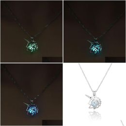 Pendant Necklaces Luminous Locket Necklace Hollow Animal Pendant Glow In The Dark Necklaces For Women Children Fashion Jewel Dhgarden Dh6Oi