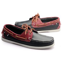 Men's Casual Shoes Fashion Leather Docksides Boat British Style Lace Up Men Loafers Breathable Handmade Moccasins 240102