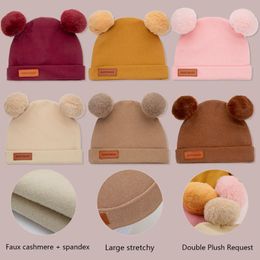 Baby Woollen Caps Double Fur Pom Pom Beanies Winter Warm Crochet Knitted Caps Casual Headgear Outdoor Toddler Party Hats Q862