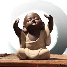 Buddha Statues Little Monk Colour Sand Ceramic Art Home Club Geomantic Decoration Figurine Tea Pet Home Decoration Accessories 240102