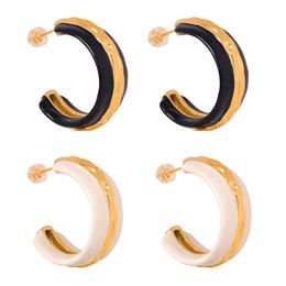 Women'S Glazed C-Shaped Earrings Stainless Steel 18k Gold Plated Fashion Jewellery Gift Pair Of High Quality