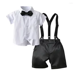 Clothing Sets Born Baby Boy Clothes Infants Boys Formal Suit Gentleman Romper Suspenders Shorts Toddler Summer Outfits