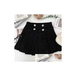 Skirts T Mini Skirt Women Beading Bright Silk Solid Anti-Emptied Pleated Korean Style A-Line Streetwear High Waist Dropship Drop Deliv Otms5