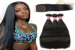 Straight Hair Bundles With Lace Closure Brazilian Virgin Hair Weave With Closure 100 Remy Human Hair2827706