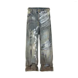 Men's Jeans Graffiti Handdrawn Damaged Wash Baggy For Men And Women Straight Streetwear Y2k Denim Trousers Pantalones Hombre Cargos