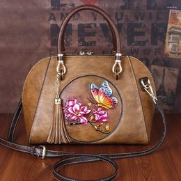 Evening Bags Retro Female Handbag Messenger Tote Embossed Cowhide Floral Butterfly Pattern Women Shoulder Crossbody Genuine Leather Bag