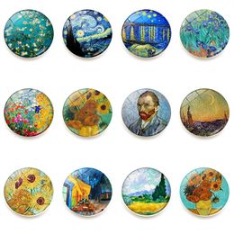 25mm Van Gogh Art Oil Paintings Fridge Magnet Starry Night Sky Sunflower Crystal Glass Fridge Magnets Patch Home Decor 12 Styles