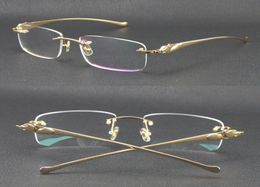 Selling Rimless Metal leopard Series Panther Optical 18K Gold Sunglasses Square Eyewear Round shape face Glasses Male and female W9805482