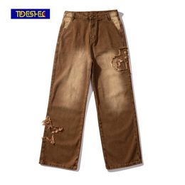 Pants Vintage Loose Pants Wideleg Pants Embroidered Star Men Streetwear Baggy Jeans 2021 New Straight Leg Pants Washed Denim Trousers