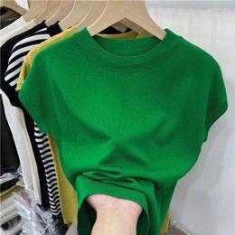 Women's T Shirts T-shirt Summer O Neck Knitted Fashion Woman Blouse 2024 Short Sleeve Tees Solid Colour Ice Silk Oversized Women