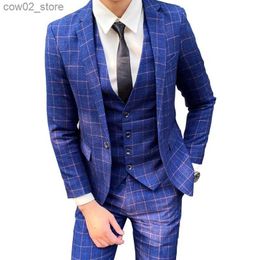 Men's Suits Blazers Blazer Vest Pants High-end Brand Boutique Fashion Plaid Formal Business Office Men's Suit Groom Wedding Dress Party Male Suit Q230103