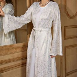 Ethnic Clothing Abaya For Women Muslim Gilded Outer Robe Sleeveless Dress Two Piece Cover Dubai Turkey O-neck With Belt