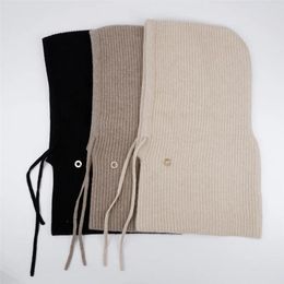 Berets Women's L P Hooded Pullover Scarf Hat Winter Warm Cashmere Knitted Drawstring Beanies Skull Cap