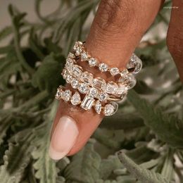 Cluster Rings Ins Tiny White Zircon Geometric For Women Silver Gold Colour Small Round Square Teardrop Stone Stacking Thin Ring Wedding