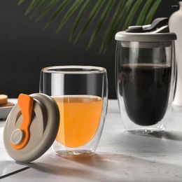 Wine Glasses BCnmviku Double Wall Glass Cup Breakfast With Airtight Silica Gel Lid Leak Proof Milk Juice Cups Insulated Coffee Mug