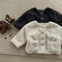 Down Coat Deer Jonmi Korean Style Winter Children Fleece Thicken Coats Solid Color Pockets Baby Girls Warm Outerwear