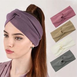 Autumn Winter Fashion Women Headband Solid Colour Cross Knot Hairbands Wide Head Cover Ear Warmer Hair Accessories Yoga Headwrap