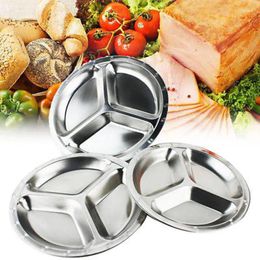 Plates Stainless Steel Round Divided Dinner For Home Tableware Lunch Container Snack Dishes Tray 22-26cm