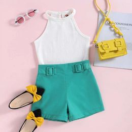 Clothing Sets For Children Fashion Kids Clothes Girl Summer Sleeveless Cotton Pit Stripe Neck Tops Shorts Baby Girls Set