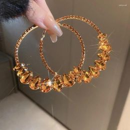 Hoop Earrings FYUAN Fashion Big Champagne Crystal Geometric Water Drop For Women Statement Jewellery