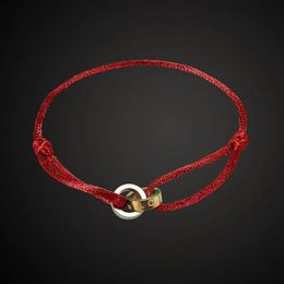 Bracelets Vankeliif Brand Simple Stainless Steel Two Circle Unisex Bracelet Handmade Red Rope Classic Fashion Jewelry Best Gift