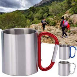 Mugs 220ml Practical Carabiner Hook Handle Climbing Mug 3 Colors Camping Cup Double Wall Insulated For Coffee