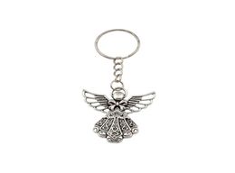 30pcs Antique silver Alloy Angel Band Chain key Ring Travel Protection DIY Jewelry6022867