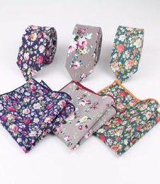 Rose Narrow Tie Hankerchief Set 100 Cotton Textile Ties Pocket Square Printing Floral Necktie Classic Skinny Flower Tie11026027