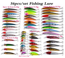 56pcslot Fishing Lures Set Mixed Minnow lot lure Bait Crankbait Tackle Bass For Saltwater Freshwater Trout Bass Salmon Fishing2238673