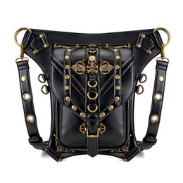 Luxury Designer bag Single shoulder diagonal cross bag for women, black skull head PU outdoor close fitting waist bag