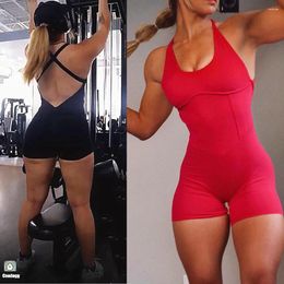 Active Sets 2024 Pad Nylon Women Bodysuit Fitness Suede Yoga Set High Waist V BuOne-Piece Shorts Gym Sports Push Up Jumpsuit