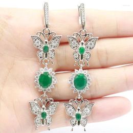 Dangle Earrings Buy 3 Get 1 Free 63x12mm Long Big Heavy Real Green Emerald White CZ Females Silver