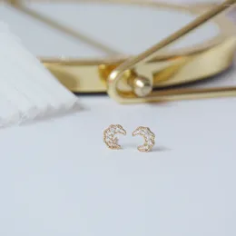 Stud Earrings Korea Design Fashion Jewellery 14k Gold Plated Exquisite Zircon Moon For Woman Daily Small Cute Simple Earring