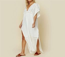 Beach Dress Women Beach Wear Coverups White Cotton Tunic Bikini Swimsuit Cover Up Bath Dress Sarong plage pareo Q10017754605