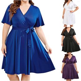 Casual Dresses 2024 Ladies Elegant French Midi Large Plus Size Sexy V-neck Vintage White Dress Evening Women Clothing 4XL 5XL