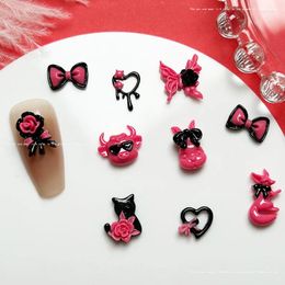 Nail Art Decorations 10pcs Luminous Cartoon Accessories 3D Cute Bow Flower Cat Resin Charms Kawaii Black Pink DIY