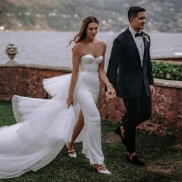 Rustic Wedding Dress Bridal Gown Sweetheart Back Slit Sheath Wedding Gown Ruffles Tiered Train Ankle Length robe de mariage