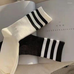 Women Socks 2024 Fashion Street Hip Hop Skateboard Striped Mid Tube Solid Color Breathable Cotton