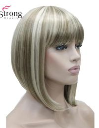 Wigs Beauty Short Straight Blonde Highlighted Bob With Bangs Synthetic Wig Black Brown Red Women's Wigs Colour Choice