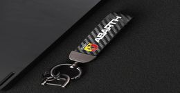 Keychains 4S Leather Car Key Chain 360 Degree Rotating Horseshoe Rings For Fiat Abarth 595 500 124 Spider Accessories7188303