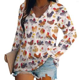 Women's Sweaters T-shirt With Print Long Sleeve Loose Tee Hip Hop Fashion Chicken And Chick Pink For Women