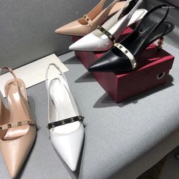 Sandals Spring/Summer Pointed Shallow Mouth Rivet One Line Strap Single Shoes Thin High Heels Banquet Dress Versatile Women's Sandal