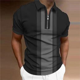 Striped Printed Short Sleeve Polo Shirt Summer Golf Clothing High Quality Tops Simple Men Clothing Loose Oversized Pullover 240102