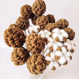 Decorative Flowers Artificial Cotton Crochet Bouquet Wedding Party Decoration Hand Knitted Christmas Berry Woven Fake Flower